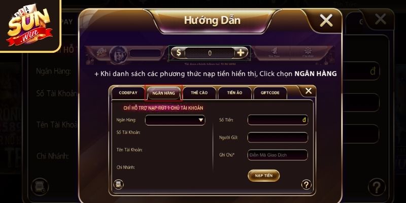 Lưu ý khi nạp rút tiền Sunwin